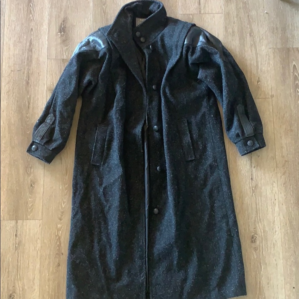Outward international wool coat leather accent